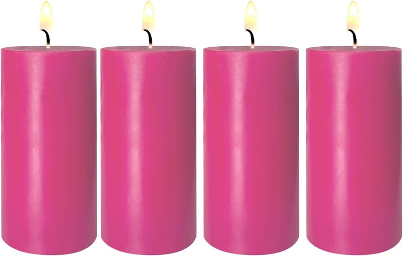 Sihuida 4 Pack Hot-Pink Pillar Candles, 2x4 Inch, Long-Lasting, Dripless and Smokeless Unscented Candles, Ideal for Home Décor, Parties Weddings and Relaxation - Image 1